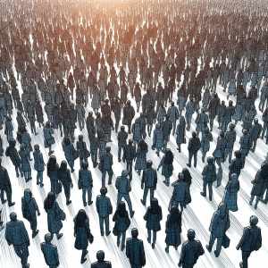 Multidão de pessoas desenhada, onde vemos apenas as silhuetas. A imagem é utilizada para ilustrar os direitos coletivos. 