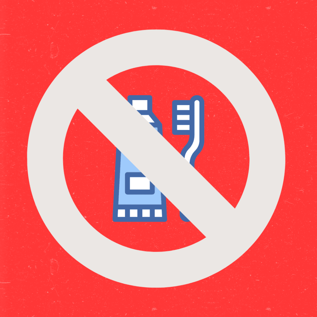 Ilustração da Venda Casada. Existe uma pasta de dentes e uma escova de dentes, lado a lado. Elas estão dentro de um sinal de proibido, indicando que não se pode obrigar a compra em conjunto.